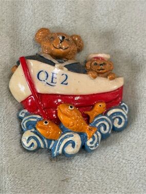 Vintage QE2 Bear Boat fridge magnet - Red, Blue, Cream, Orange